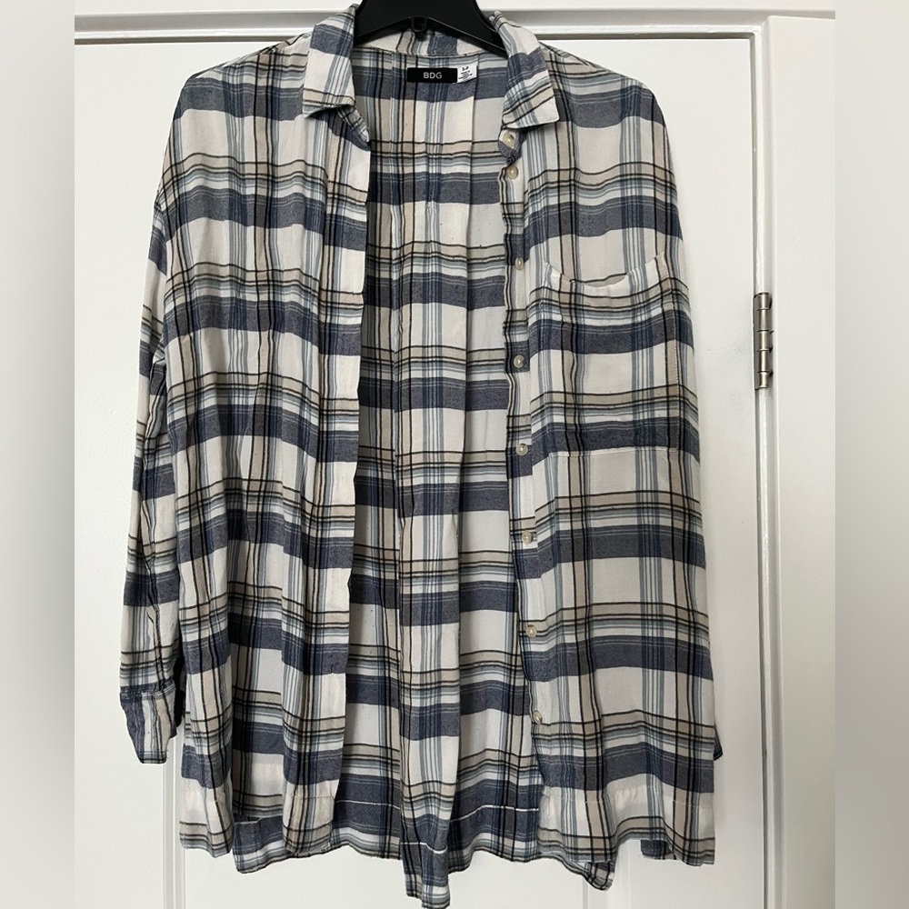 BDG Boyfriend Blue and White Plaid Shirt